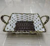 White brown rubber with gold thread square ear-pulling storage basin, fruit and snack basket, bread basket, toy storage basket, supermarket gift packaging basket, souvenir packaging basket, kitchen sauce storage basket, vegetable basket, tissue paper storage basket, cosmetics basket details Picture